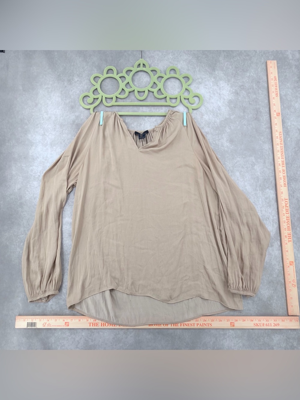 Womens Neutral Beige Peasant Blouse - Lightweight Long Sleeve Top Rachel Roy